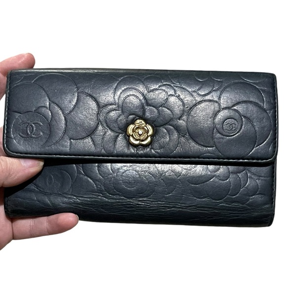 CHANEL Camellia Cocomark Trifold Long Wallet Leather Black - Picture 8 of 8